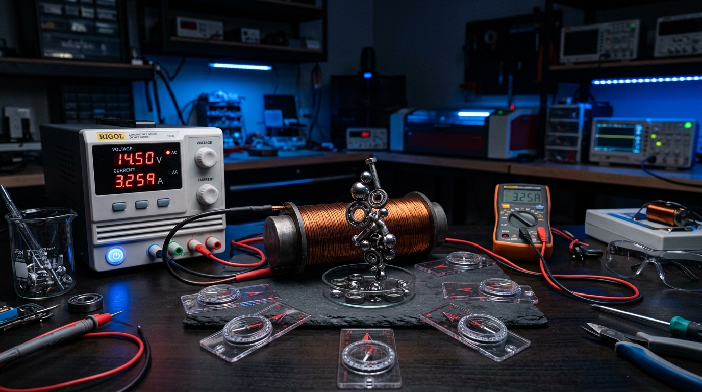 Laboratory electromagnet lifting components with magnetic compass array