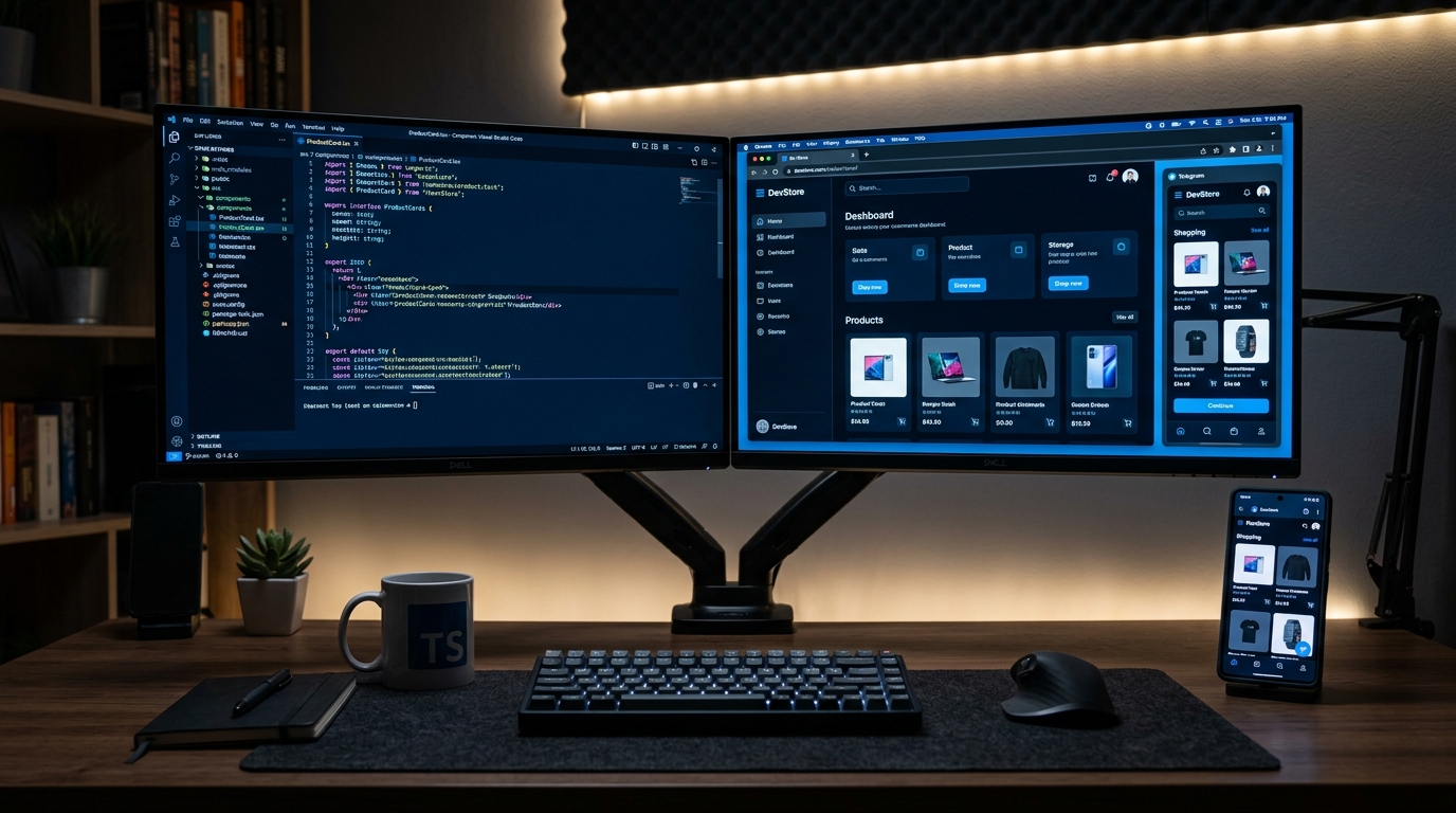 Dual monitor workspace with responsive web app code